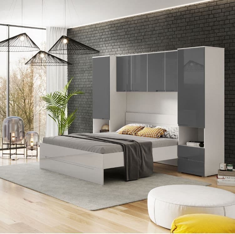 Miracle Overbed Unit in Glossed Grey & White