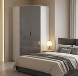 Serene Corner Wardrobe in Glossed Grey & White