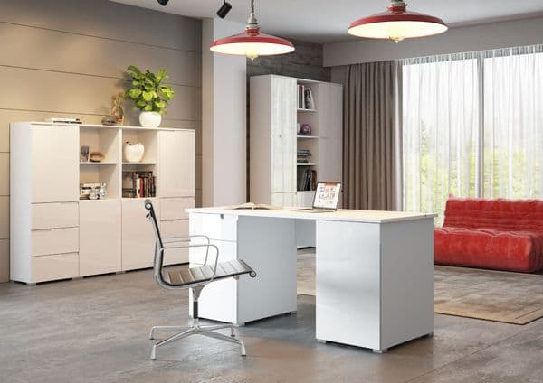 Serene Large White Gloss Computer Desk Office Workstation S15