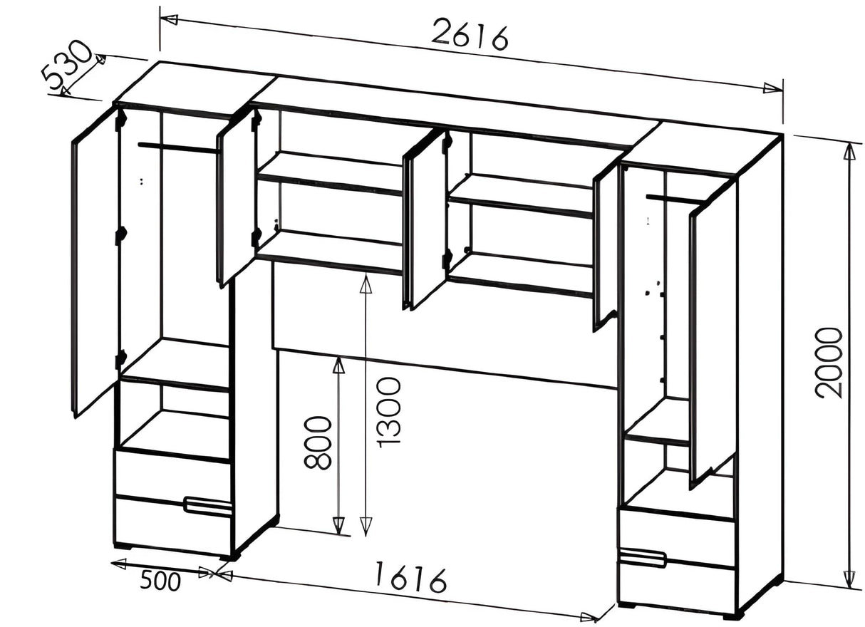 Miracle Cashmere Taupe and Slat Effect Overbed Unit with Double or Kingsize Bed Bedroom Furniture SET - 3484/ANDREA