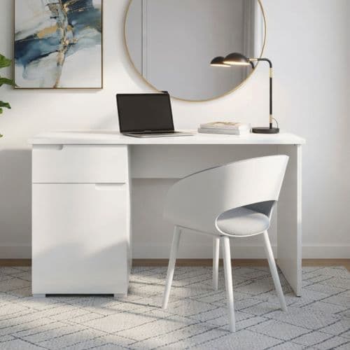 Serene Small White Gloss Computer Desk Office Workstation S14