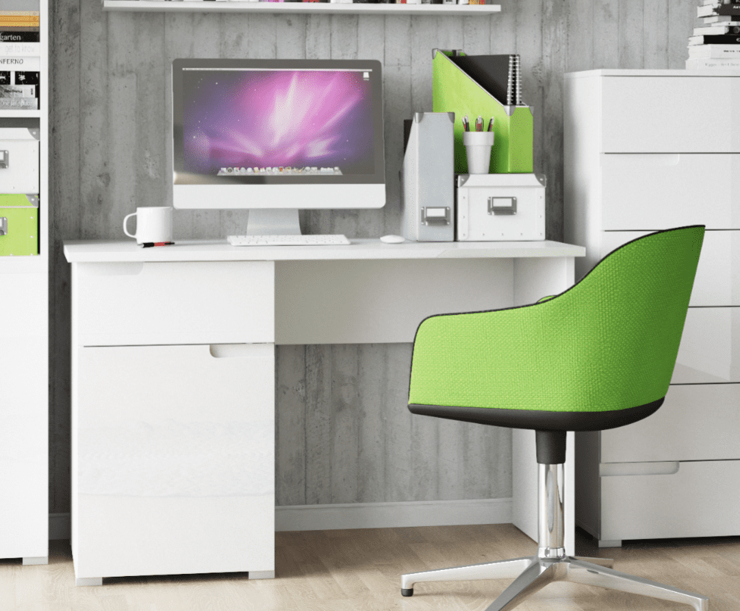 Serene Small White Gloss Computer Desk Office Workstation S14