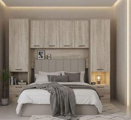Miracle Sonoma Oak Effect Overbed Unit with Double or Kingsize Bed Bedroom Furniture SET - 3152/MIA