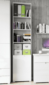 Serene Tall Bookcase with White Gloss Door Storage shelves S12