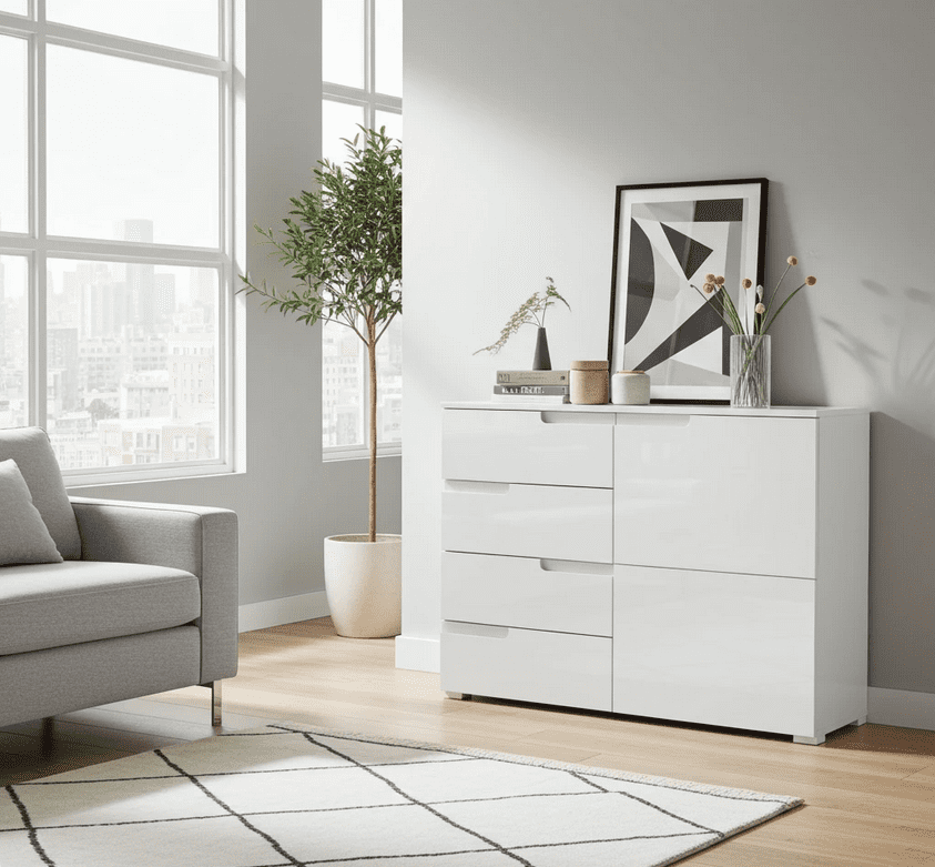 Serene White Gloss Small Compact Sideboard S5