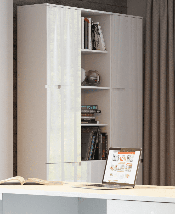 Serene Tall Bookcase with Doors in Glossed White