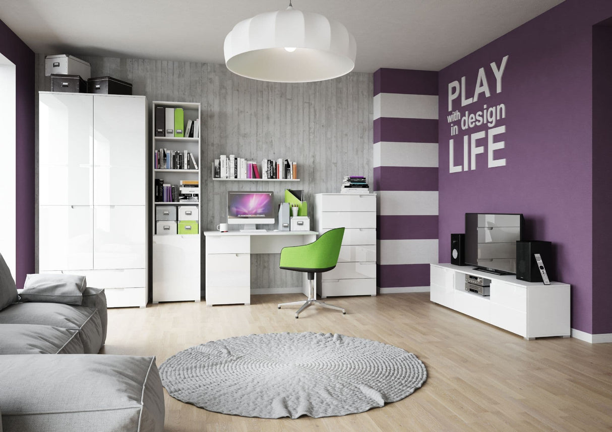 Serene Tall Bookcase with Doors in Glossed White