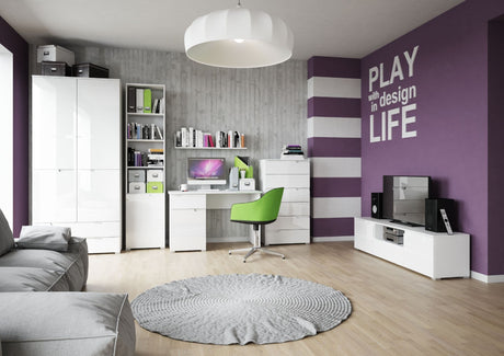 Serene Tall Bookcase with Doors in Glossed White