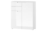 Serene White High Gloss Tall 2 Drawer 2 Door Sideboard Storage Unit S7