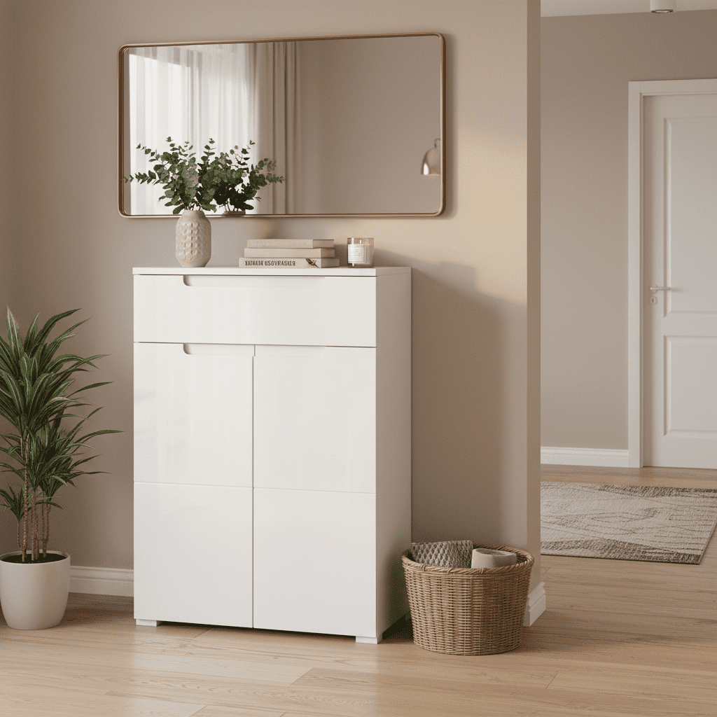 Serene White High Gloss Tall Sideboard Storage Unit S19 2929RZ