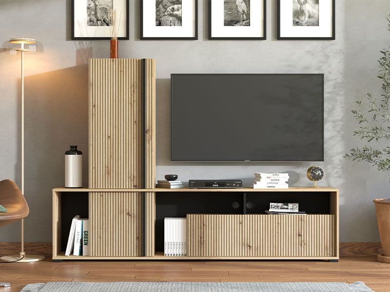 Heraklion Artisan Oak Effect Slatted TV Entertainment Unit - 11013496