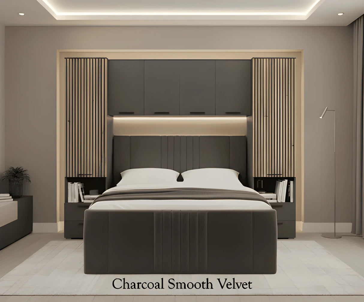 Miracle Grey and Slat Effect Overbed Unit with Double or Kingsize Bed Bedroom Furniture SET - 3195/ANDREA