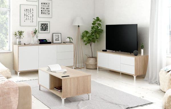 Palmer  White And Oak Effect 2 Door 3 Drawer Sideboard -016623F
