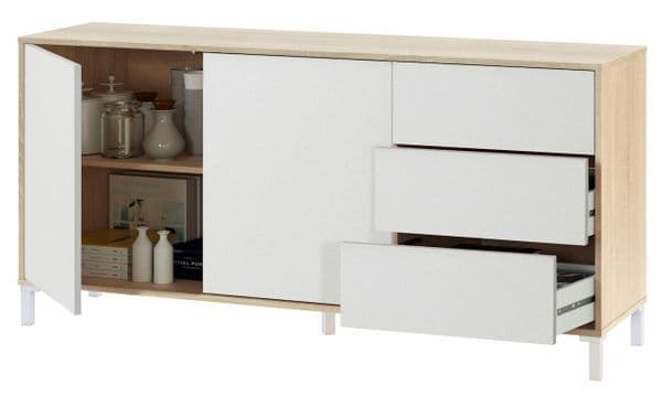 Palmer  White And Oak Effect 2 Door 3 Drawer Sideboard -016623F