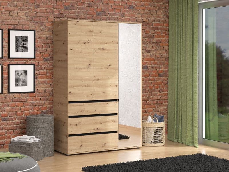 Bellington Artisan Oak Effect 3 Door 3 Drawer Mirrored Wardrobe - 11014106