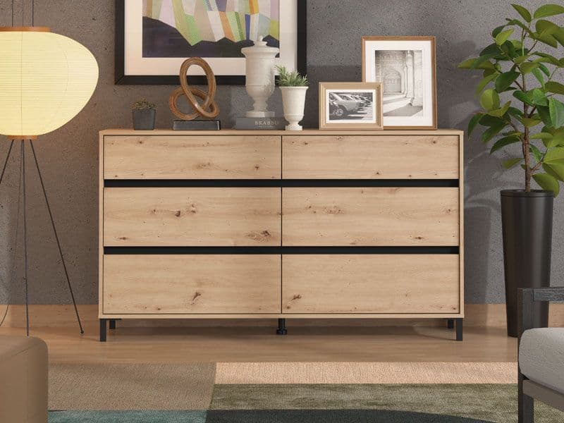 Bellington Industrial Oak Effect 6 Drawer Wide 157cm Chest of Drawers - 11014257