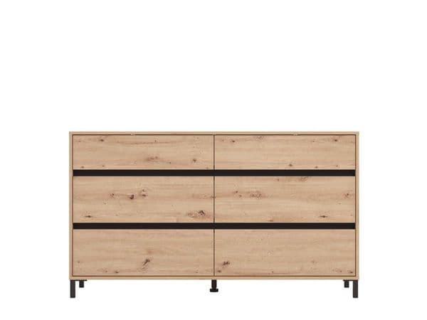 Bellington Industrial Oak Effect 6 Drawer Wide 157cm Chest of Drawers - 11014257