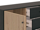 Bevalon Slatted Artisan Oak Effect And Black 157cm 2 Door 4 Drawer Sideboard - 11013540
