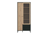 Bevalon Slatted Artisan Oak Effect And Black Tall 2 Door Display Unit Cabinet - 11013529