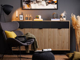Meyelisse Artisan Oak Effect Slatted And Black 3 Door Sideboard - 11013359