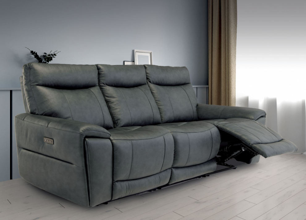 Danetto Vintage Blue Leather 3 Seater Electric Recliner Sofa