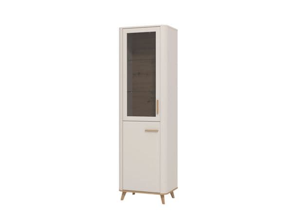 Darvaux Cashmere And Oak Effect Tall Slim 2 Door Showcase Display Cabinet Unit - 11014451