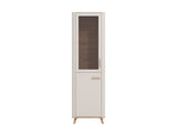 Darvaux Cashmere And Oak Effect Tall Slim 2 Door Showcase Display Cabinet Unit - 11014451