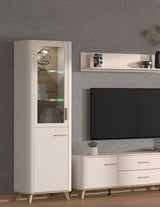 Darvaux Cashmere And Oak Effect Tall Slim 2 Door Showcase Display Cabinet Unit - 11014451