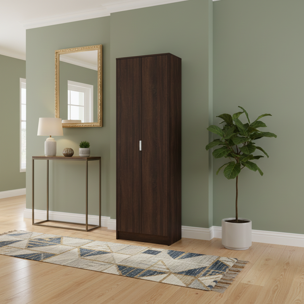 Pria Wenge Dark Brown Tall Multipurpose 2 Door Utility Shoe Storage Cupboard- 11011250