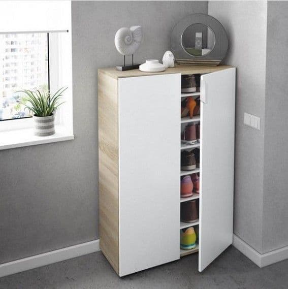 Grant Large White And Oak Effect 30 Pairs Shoe Cupboard Cabinet -017817F