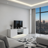 Simone Large White Gloss Tall TV Cabinet with LED Lights for TV up to 70 inch- 11009410