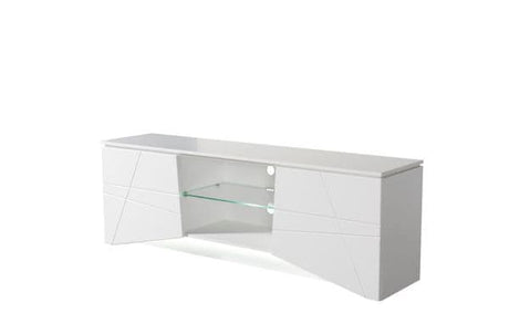 Simone Large White Gloss Tall TV Cabinet with LED Lights for TV up to 70 inch- 11009410