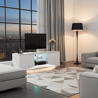 Simone Large White Gloss Tall TV Cabinet with LED Lights for TV up to 70 inch- 11009410