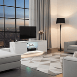 Simone Large White Gloss Tall TV Cabinet with LED Lights for TV up to 70 inch- 11009410