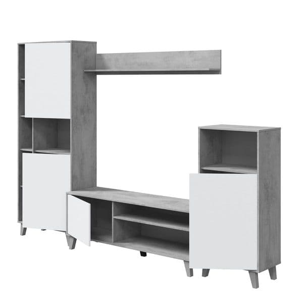 Archer White And Concrete Grey Effect Large TV Entertainment Wall Unit Cabinet- 016686L