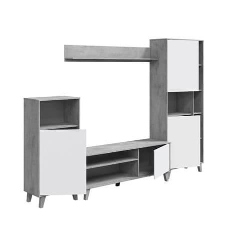 Archer White And Concrete Grey Effect Large TV Entertainment Wall Unit Cabinet- 016686L