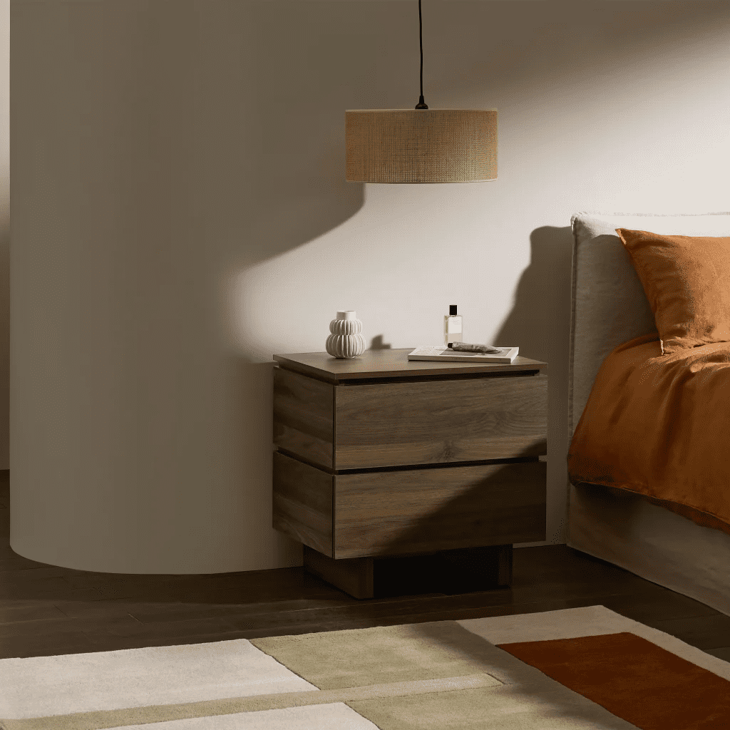 Mera 2 Drawer Bedside in Walnut Oak