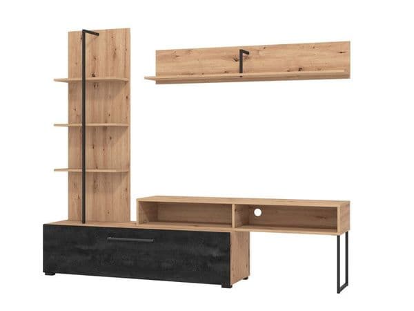 Zafora Artisan Oak Effect And Black Entertaiment Center Wall TV Cabinet - 11011202
