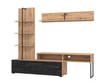 Zafora Artisan Oak Effect And Black Entertaiment Center Wall TV Cabinet - 11011202