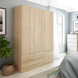 Spinda Canadian Oak Effect 3 Door 4 Drawer Space-Saving Wardrobe 135cm Wide- LCX453F