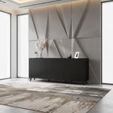Nora Matte Black Slatted 4 Door Wide Elegant Sideboard