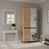 Flaneur Oak Effect Half Mirrored 40 Pair Tall Large Shoe Cabinet Cupboard - 11014079