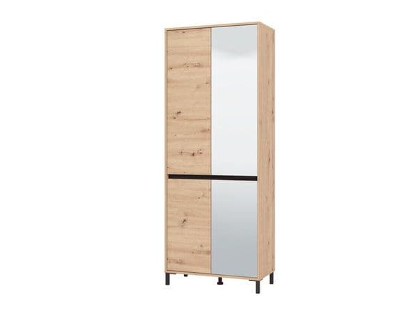 Flaneur Oak Effect Half Mirrored 40 Pair Tall Large Shoe Cabinet Cupboard - 11014079