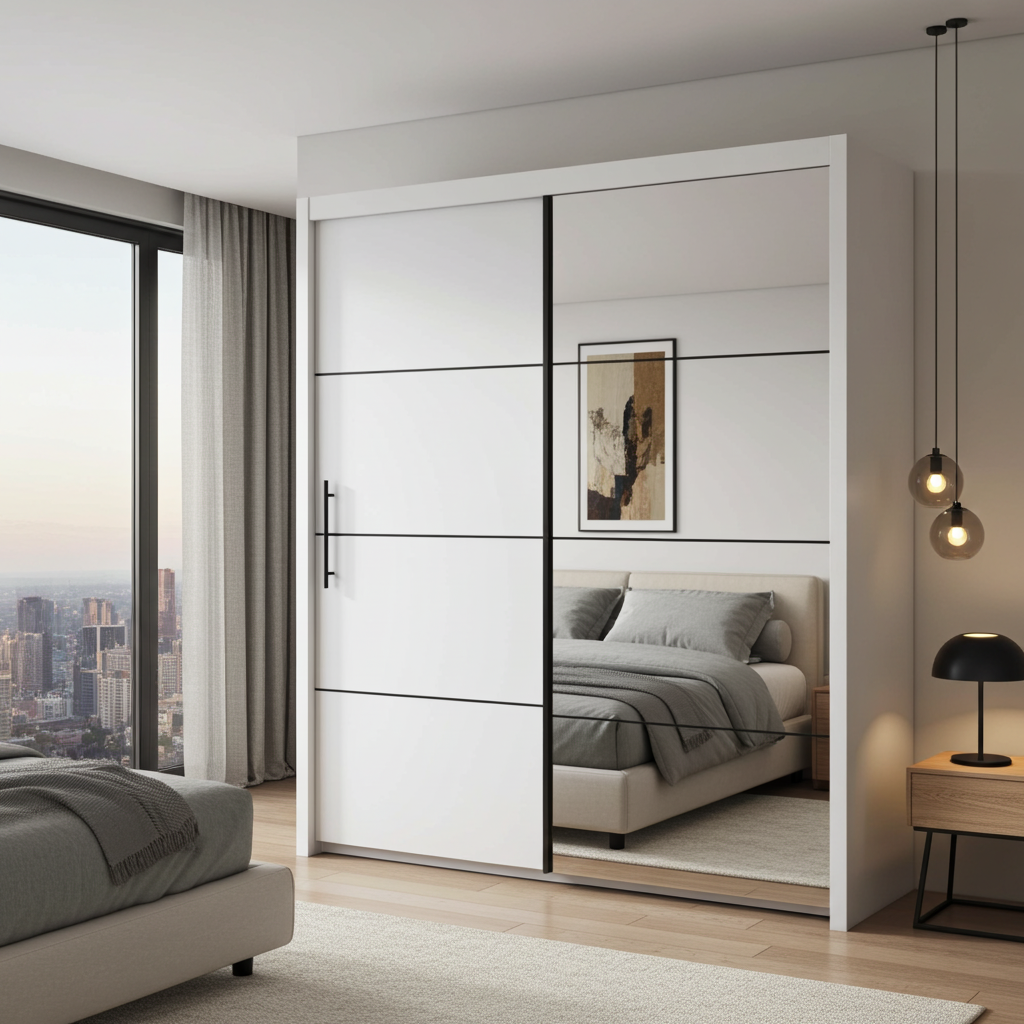 Inoxa White Large 200cm Mirrored Sliding Door Wardrobe - 8XRU4420