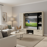Ferrara Entertaiment Unit Wall TV Cabinet in Grey Oak and Black Wodd Effect -11014757