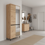 Flaneur Oak Effect Half Mirrored 40 Pair Tall Large Shoe Cabinet Cupboard - 11014079