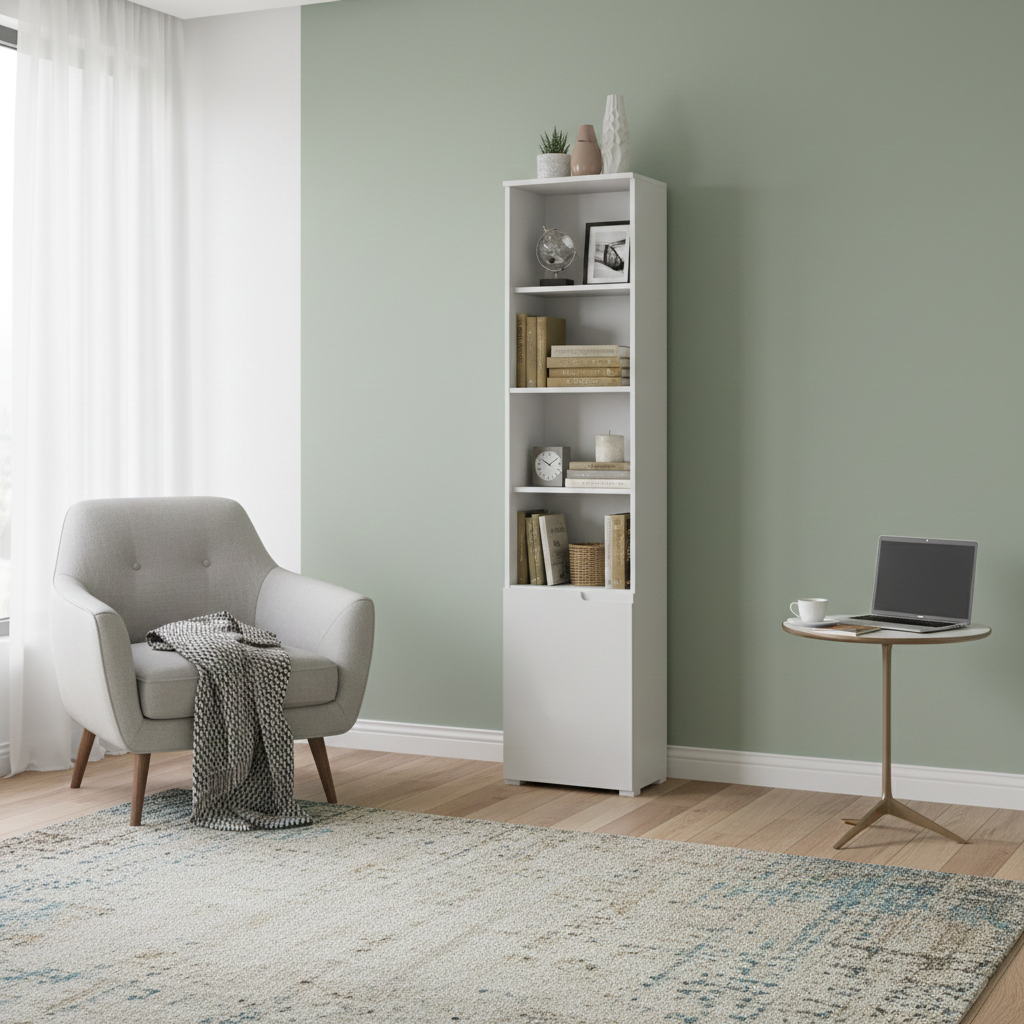 Serene Tall Bookcase with White Gloss Door Storage shelves S12 2620RZ