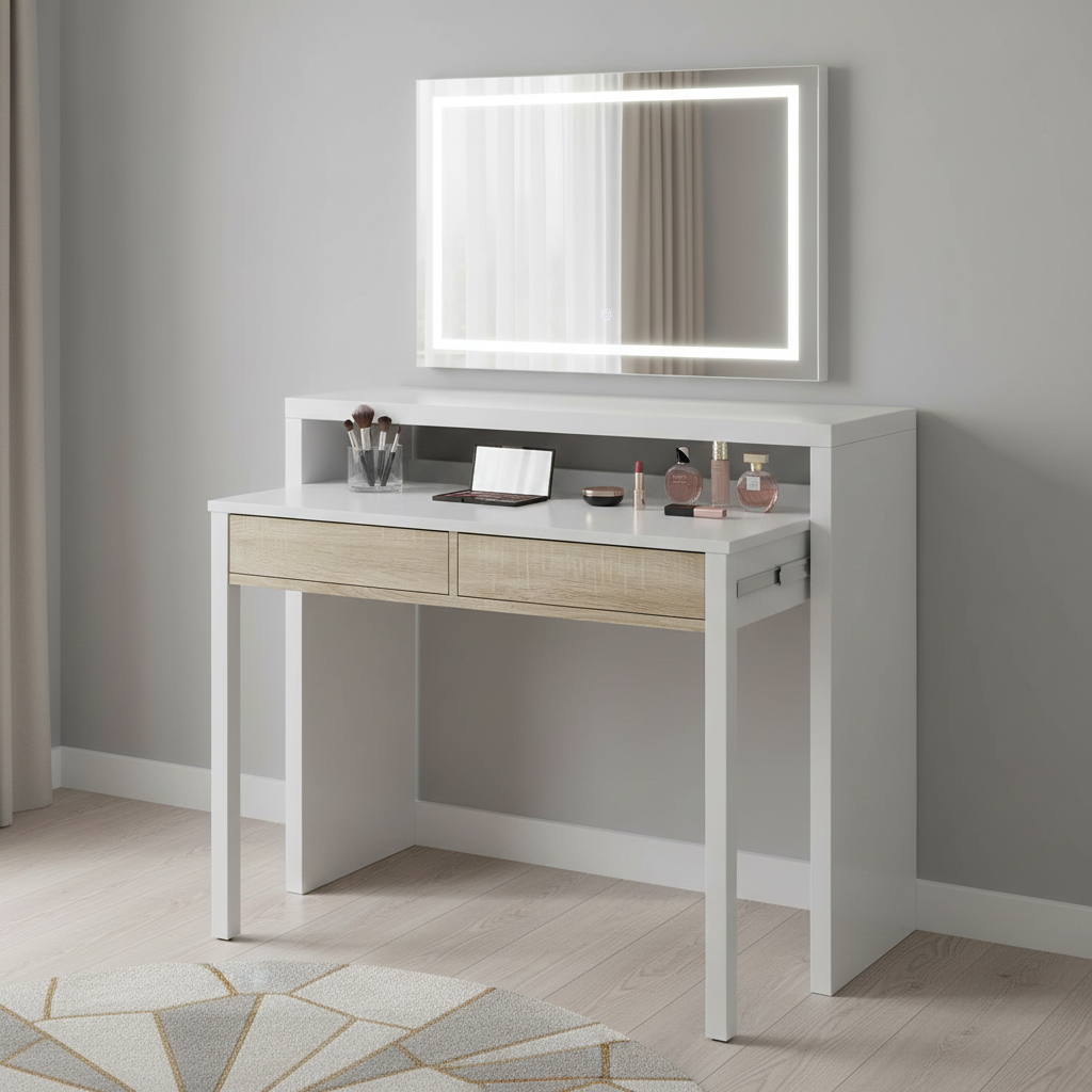 Whisper Extending Desk in White & Light Oak
