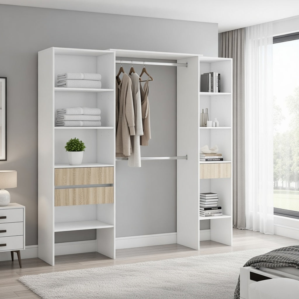 Zen Open Door Wardrobe in White & Natural Oak 0E8559A