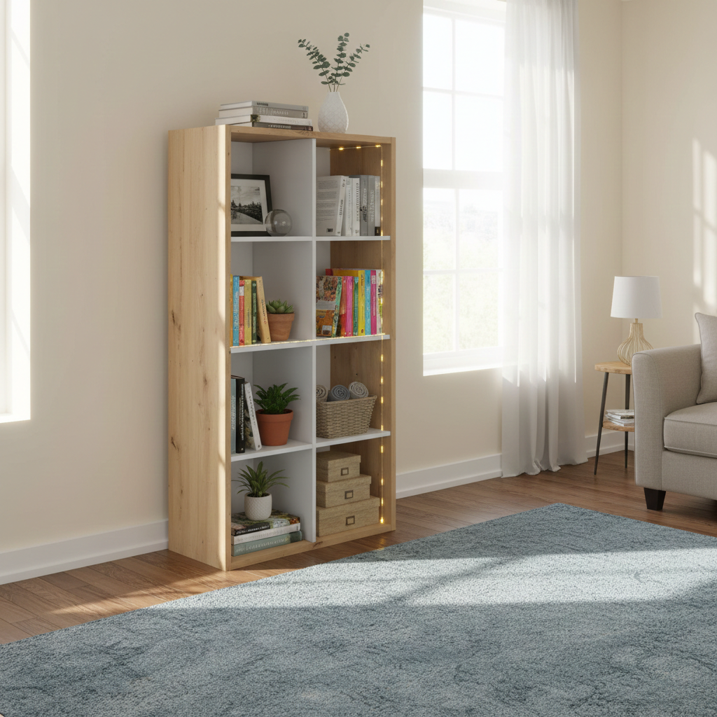 Lana Artic White and Oak Short Bookshelf Unit - 015419w